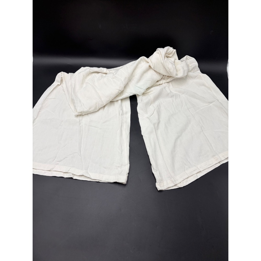 Cream Cotton Linen Blend Wide Leg Pants Elastic Waist Large Relaxed Loungewear - Picture 2 of 6